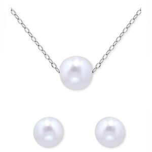 NWT Two-Pc. Set Cultured Freshwater Pearl Necklace & Earrings in Sterling Silver